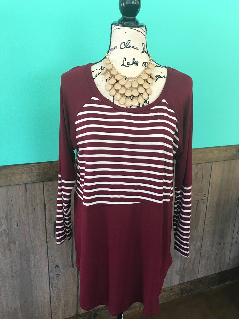 Plus size burgundy stripe tunic