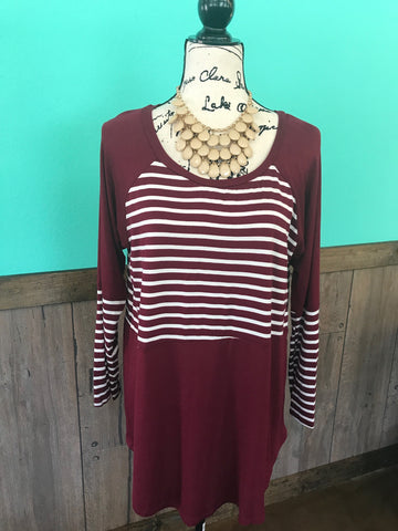 Plus size burgundy stripe tunic