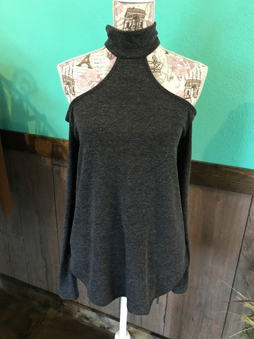 Charcoal cutout shoulder top