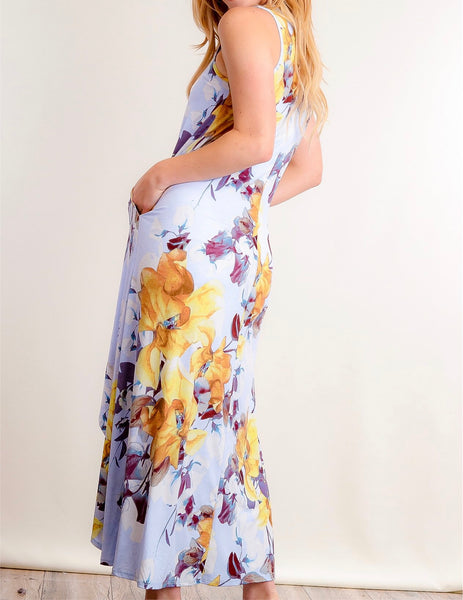 Light blue and yellow floral maxi dress