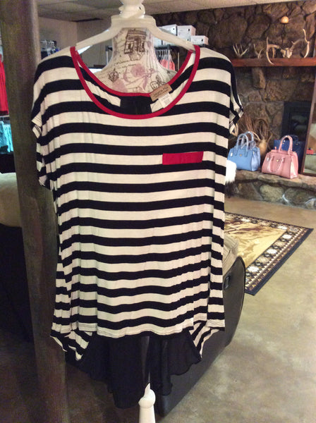 Plus size zipper back stripe top