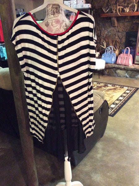 Plus size zipper back stripe top