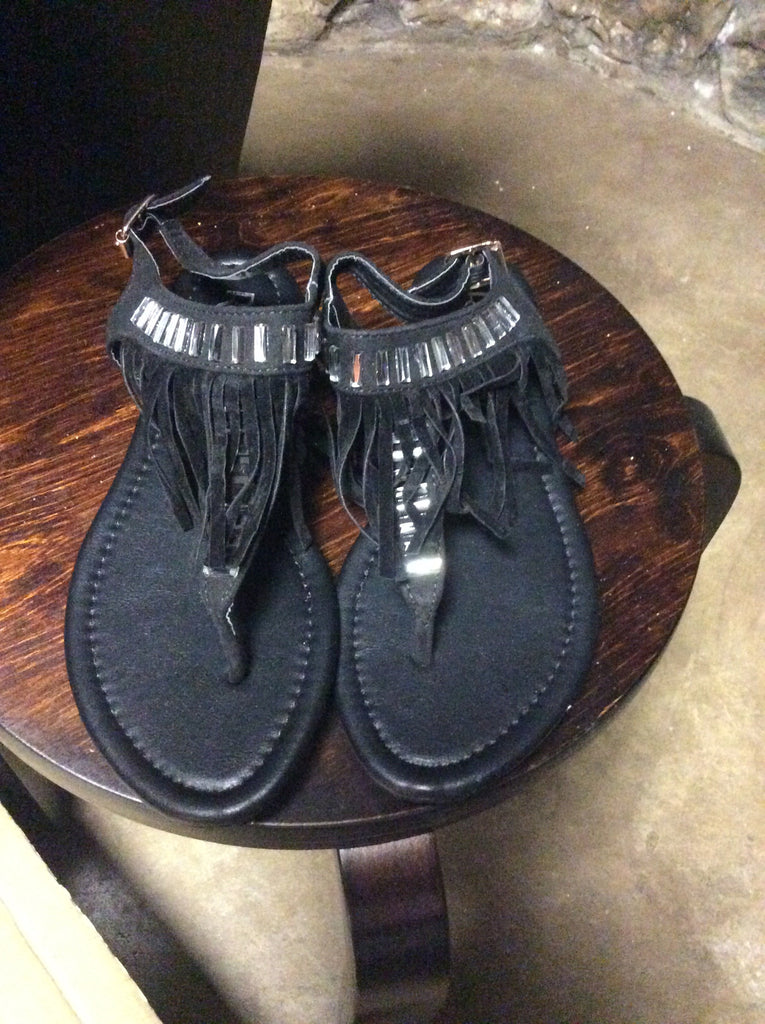 Sandal fringed flat thong black