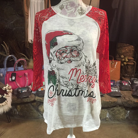 Plus size Santa lace sleeve raglan