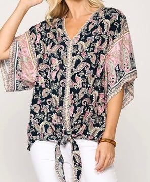 Navy paisley print top