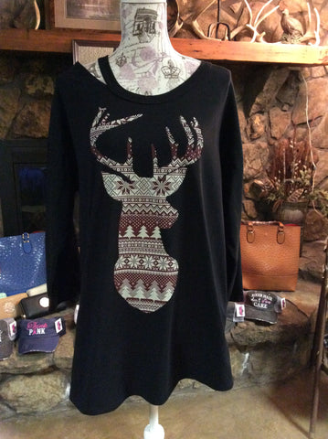 Black reindeer cutout neckline