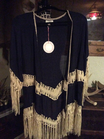 Fringed cardigan navy blue