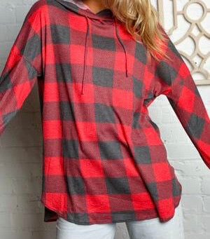 Plus Red/Charcoal Buffalo plaid hoodie