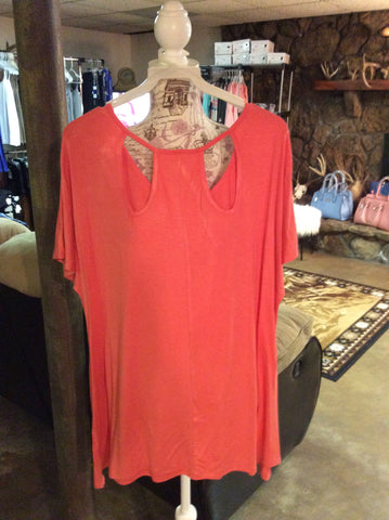 Plus size coral back cutout top