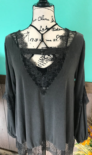 Black eyelash lace top