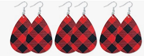 Buffalo plaid leather earrings