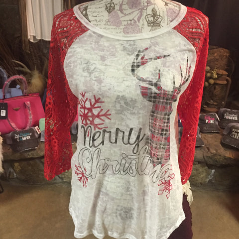 Plus size reindeer lace sleeve raglan