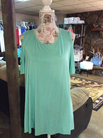 Plus size mint cold shoulder top