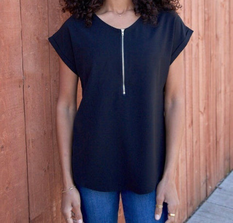 Black zip neck top