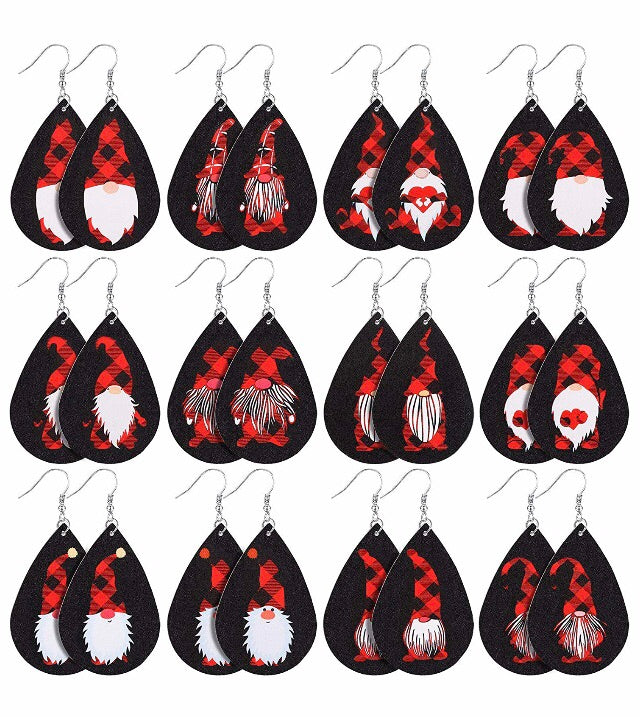 Christmas gnome leather earrings