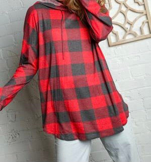 Plus Red/Charcoal Buffalo plaid hoodie