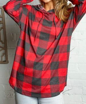 Plus Red/Charcoal Buffalo plaid hoodie