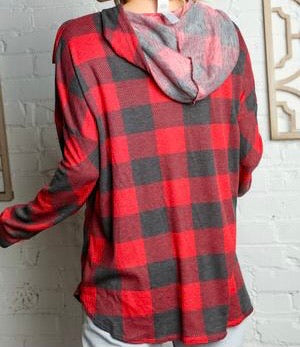 Plus Red/Charcoal Buffalo plaid hoodie