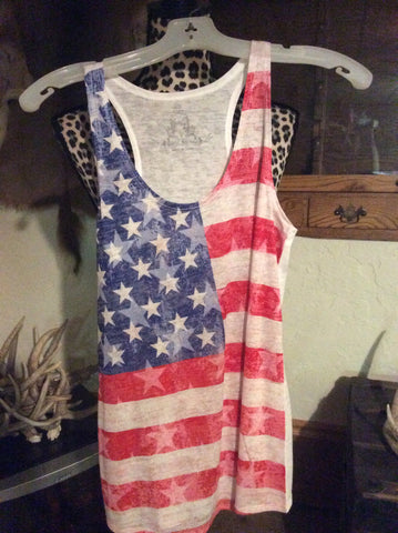 Flag print tank ivory