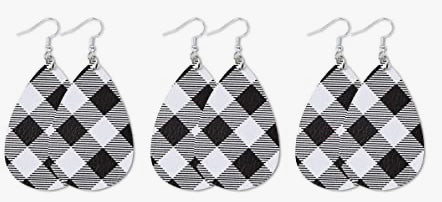 Buffalo plaid leather earrings